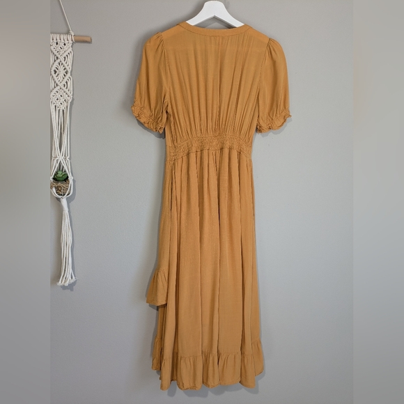 Baltic Born Cascading Ruffle Pleated Button Top Puff Sleeve Textured Front Midi - Picture 12 of 16